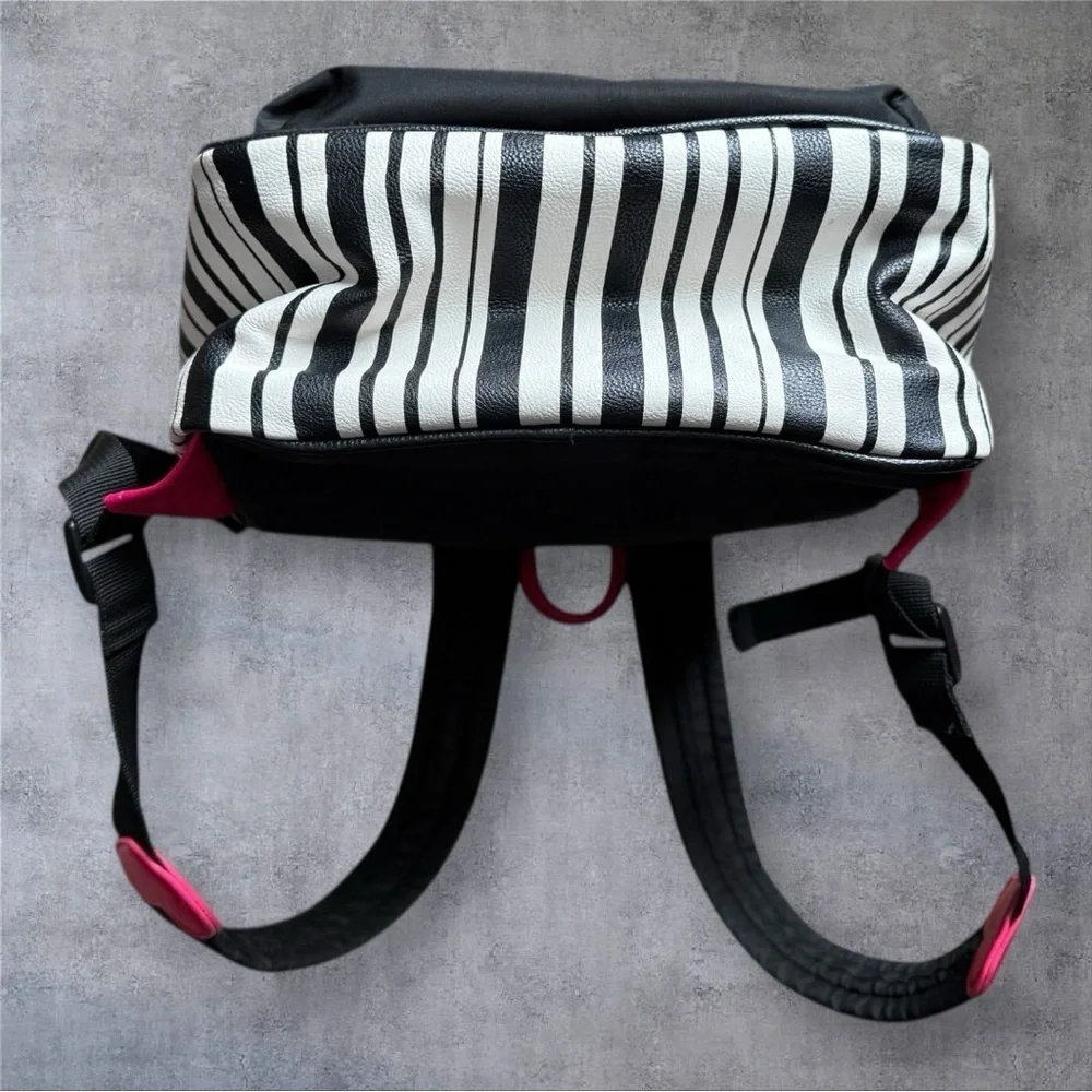 Betsey Johnson Black & White Striped Backpack with Floral Lining